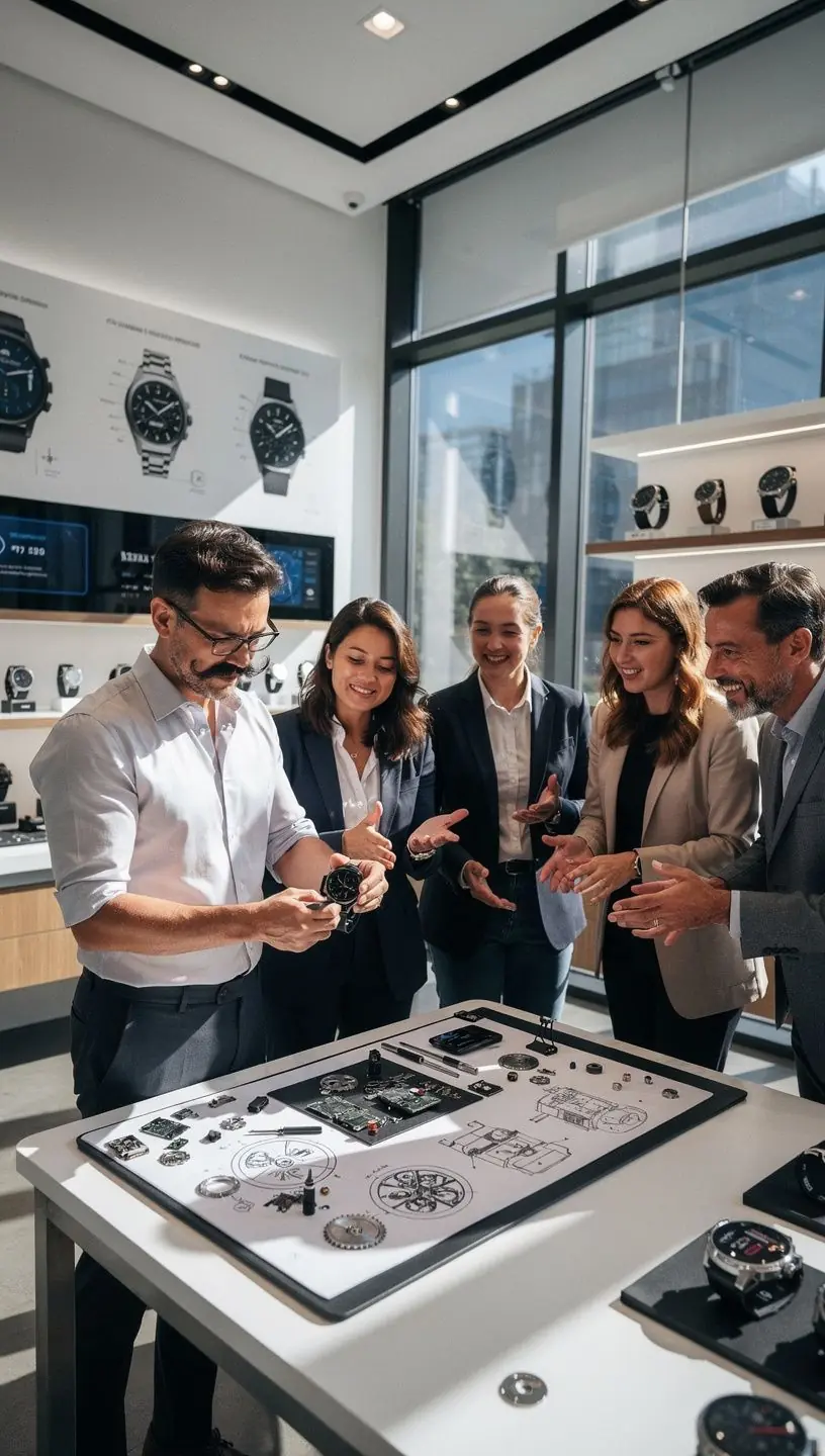 Close-up of watch gears with lubrication oil droplets